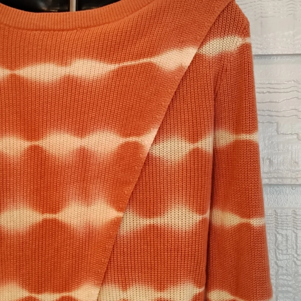 Small  Tie-Dye Pink Striped Split Back Fringe Knit Sweater Boho Fall Winter Cozy - Picture 6 of 10